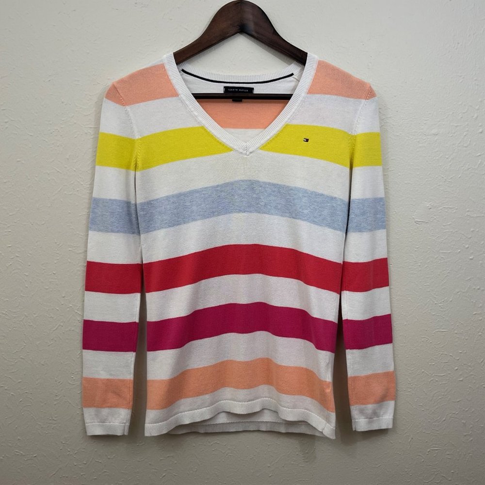 Tommy Hilfiger Sz XS Striped V-Neck Sweater